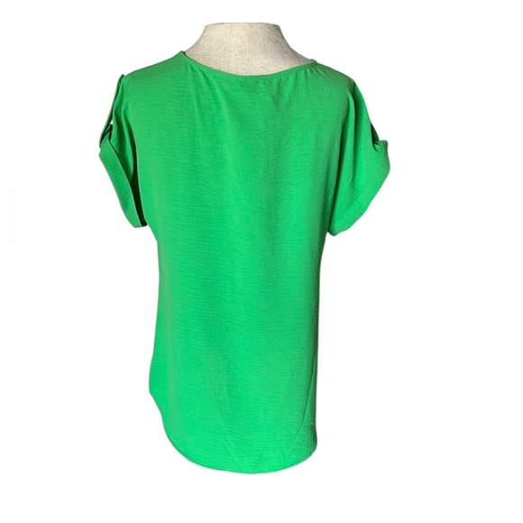 Calvin Klein Green Flutter Sleeve Blouse with Cut Out - Picture 3 of 5